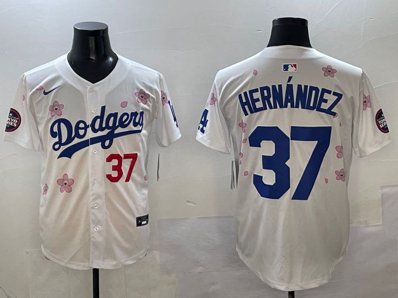 Men Los Angeles Dodgers #37 Hernandez White Sakura Edition 2025 Nike MLB Jersey style 2